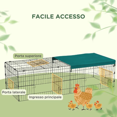 PawHut Gabbia per Conigli e Piccoli Animali in Acciaio con Copertura 185x75x50cm