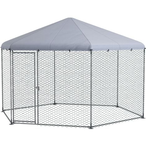 PawHut Recinto per Galline con Tetto e Porta Bloccabile in Acciaio 4x3.5x2.6m