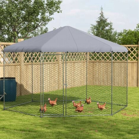 PawHut Recinto per Galline con Tetto e Porta Bloccabile in Acciaio 4x3.5x2.6m