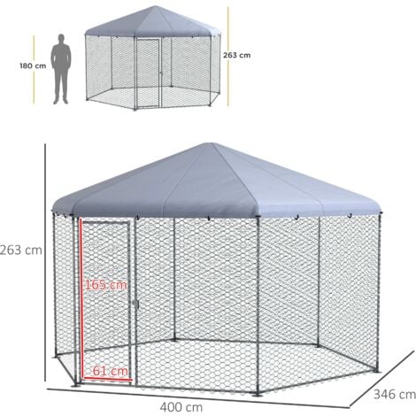 PawHut Recinto per Galline con Tetto e Porta Bloccabile in Acciaio 4x3.5x2.6m