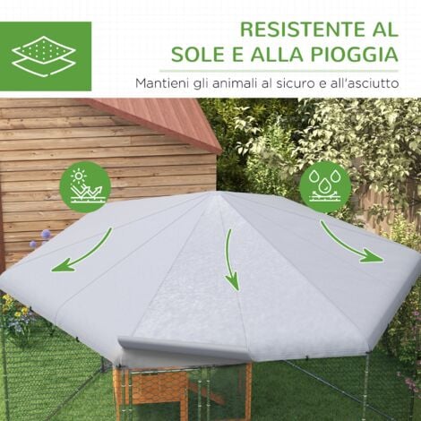 PawHut Recinto per Galline con Tetto e Porta Bloccabile in Acciaio 4x3.5x2.6m