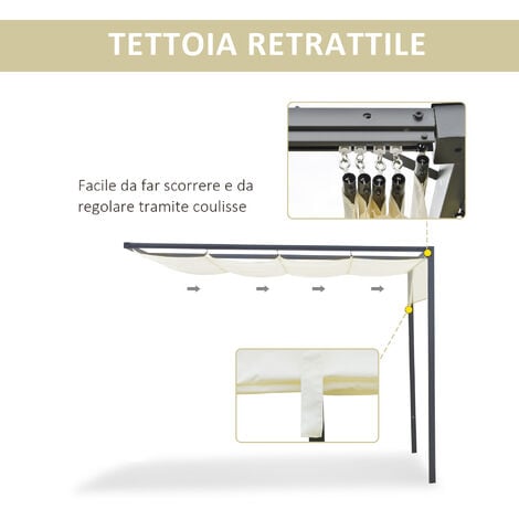 Outsunny Gazebo Pergola da Giardino in Metallo con Tetto Scorrevole 3m
