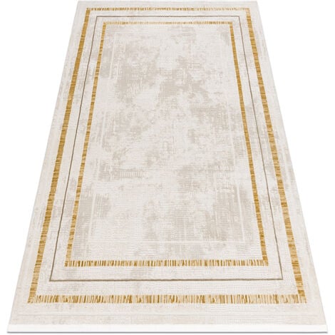 Tappeto moderno DUKE 51523 panna / oro - Cornice strutturata, molto morbida, frange beige 80x150 cm
