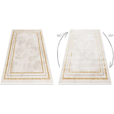 Tappeto moderno DUKE 51523 panna / oro - Cornice strutturata, molto morbida, frange beige 80x150 cm