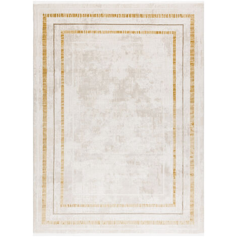 Tappeto moderno DUKE 51523 panna / oro - Cornice strutturata, molto morbida, frange beige 80x150 cm