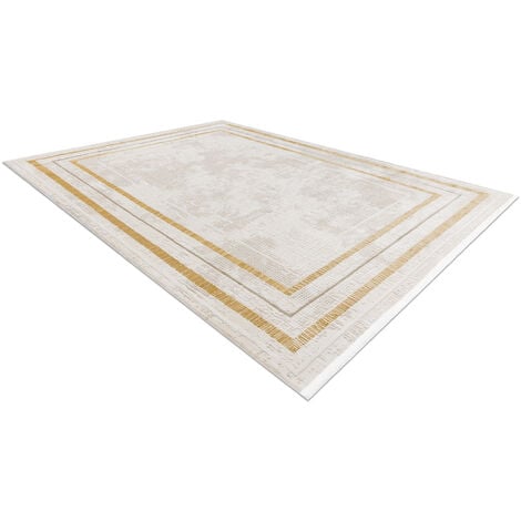 Tappeto moderno DUKE 51523 panna / oro - Cornice strutturata, molto morbida, frange beige 80x150 cm