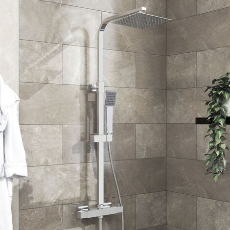 AICA ITALY Colonna Doccia con Miscelatore Termostatico, Sistema Doccia Antiscottatura, Set Doccia con Soffione a 20cm Pioggia e 6X22cm Doccetta, Altezza Regolabile 80-120 cm Cromo