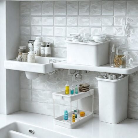 Rangement sous evier, étagère Cuisine, blanc, 2 niveaux