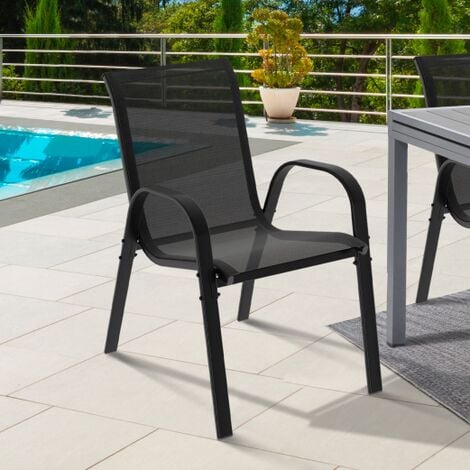 Set di 4 sedie impilabili in metallo e textilene nero LYMA