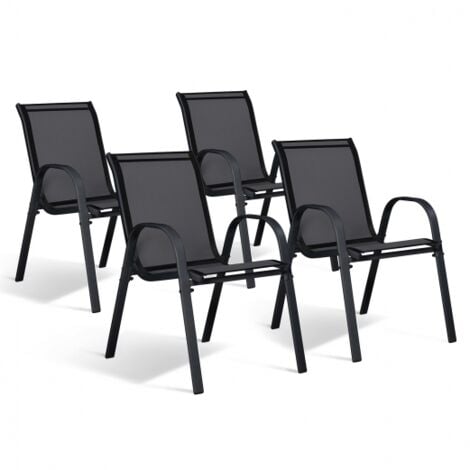 Set di 4 sedie impilabili in metallo e textilene nero LYMA