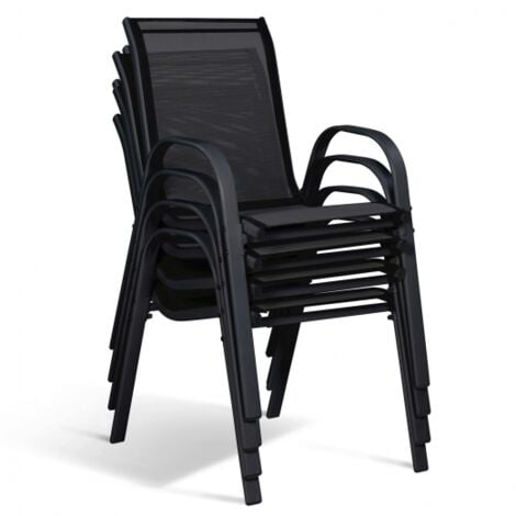 Set di 4 sedie impilabili in metallo e textilene nero LYMA