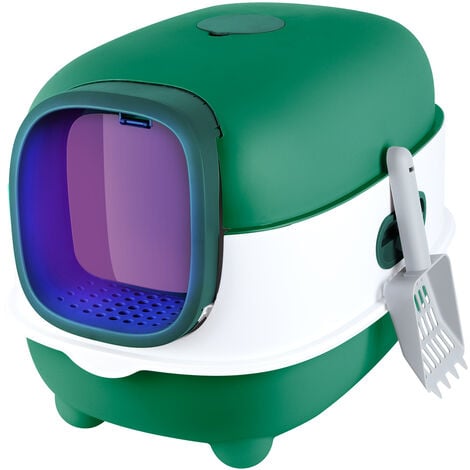 Lettiera Gatto Chiusa,Haloyo®,Grande Lettiera per Gatti Chiusa con Coperchio,con Paletta,Sterilizzazione e Deodorizzazione Ultravioletta,40 x 39 x 56cm,verde