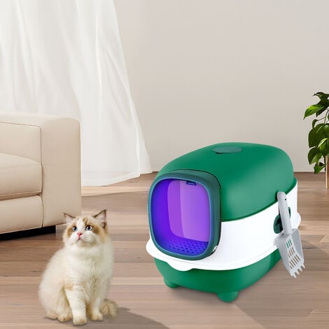 Lettiera Gatto Chiusa,Haloyo®,Grande Lettiera per Gatti Chiusa con Coperchio,con Paletta,Sterilizzazione e Deodorizzazione Ultravioletta,40 x 39 x 56cm,verde