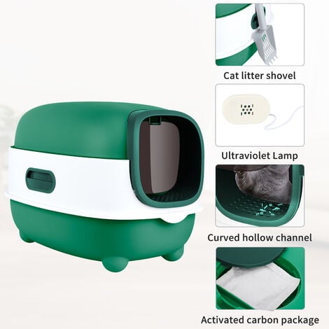Lettiera Gatto Chiusa,Haloyo®,Grande Lettiera per Gatti Chiusa con Coperchio,con Paletta,Sterilizzazione e Deodorizzazione Ultravioletta,40 x 39 x 56cm,verde