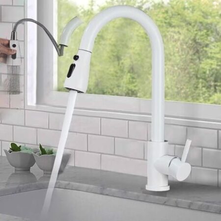 Onyzpily Rubinetto Lavello Cucina Bianco con rotazione a 360° Doccetta 2 Modalità Dell'acqua Estraibile Disponibile
caldo e freddo Miscelatore Rubinetto da cucina