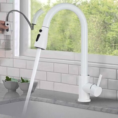 Onyzpily Rubinetto Lavello Cucina Bianco con rotazione a 360° Doccetta 2 Modalità Dell'acqua Estraibile Disponibile
caldo e freddo Miscelatore Rubinetto da cucina