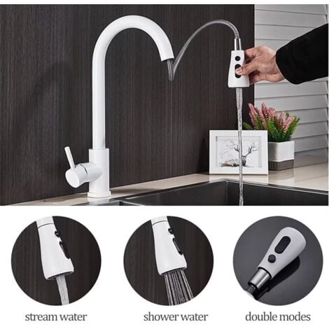 Onyzpily Rubinetto Lavello Cucina Bianco con rotazione a 360° Doccetta 2 Modalità Dell'acqua Estraibile Disponibile
caldo e freddo Miscelatore Rubinetto da cucina