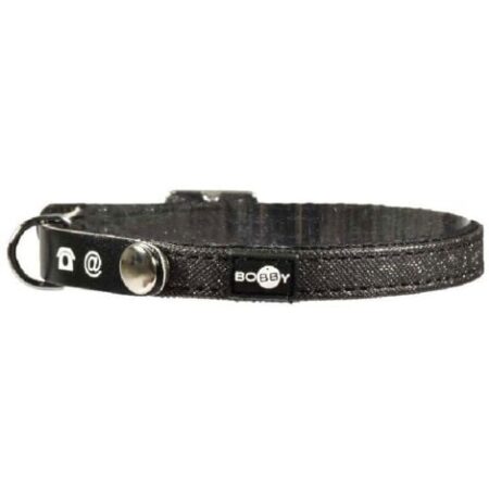 Collare nero in nylon glitterato con linguetta per indirizzo modello Glitter per gatti