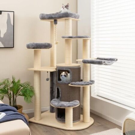 GOPLUS Tiragraffi per Gatti, 95 x 68 x 173 cm, Tronchi in Sisal, Ideale per Gatti Grandi Adulti (GRIGIO)