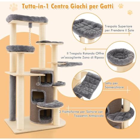 GOPLUS Tiragraffi per Gatti, 95 x 68 x 173 cm, Tronchi in Sisal, Ideale per Gatti Grandi Adulti (GRIGIO)