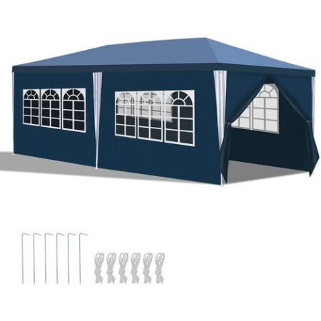 Hengda Gazebo Camping Grande tendone o pergolato Gazebo ricevimenti con pannelli laterali rimovibili finestre Tenda per feste blu 3x6m