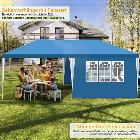 Hengda Gazebo Camping Grande tendone o pergolato Gazebo ricevimenti con pannelli laterali rimovibili finestre Tenda per feste blu 3x6m