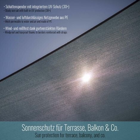 Toboli Vela ombreggiante 3x4m, rettangolare, grigio, traspirante, Parasole per giardino terrazzo