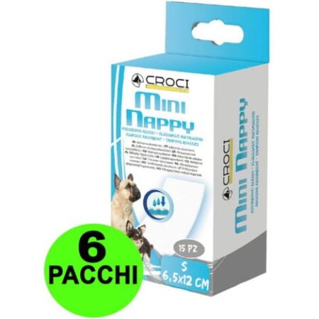 90 Assorbenti per mutandine igieniche per cani Mini Nappy XS 6x9,5 cm - 6 pacchi da 15 pezzi cad.