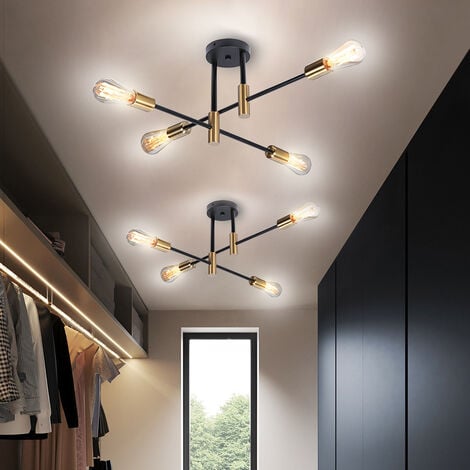 Plafoniera Industriale Moderna a 4 Luci Illuminazione in Metallo per Interni E27 Lampada da Soffitto Lampadario per Soggiorno Cucina Camera da Letto Corridoio Nero e Rame
