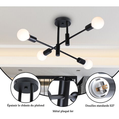 Plafoniera in Metallo E27 Lampada da Soffitto Industriale 4 Prese Edison Lampadario a Sospensione Moderna Illuminazione Interna per Soggiorno Camera da Letto Cafe Nero