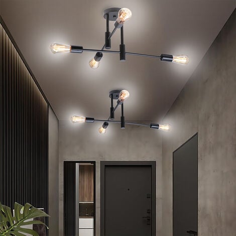 Plafoniera in Metallo E27 Lampada da Soffitto Industriale 4 Prese Edison Lampadario a Sospensione Moderna Illuminazione Interna per Soggiorno Camera da Letto Cafe Nero