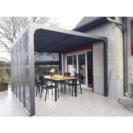 Pergola Foresta gazebo bioclimatica in alluminio, apertura manuale, 240x300 completa di 1 tenda + 1 pannello