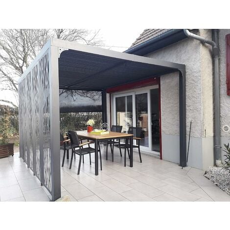 Pergola Foresta gazebo bioclimatica in alluminio, apertura manuale, 240x300 completa di 1 tenda + 1 pannello