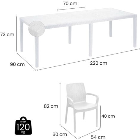 Dmora - Set salotto da esterno Arret, Ripiano allungabile da esterno con 4 sedie, Tavolo e sedute da giardino effetto rattan, 100% Made in Italy, Bianco