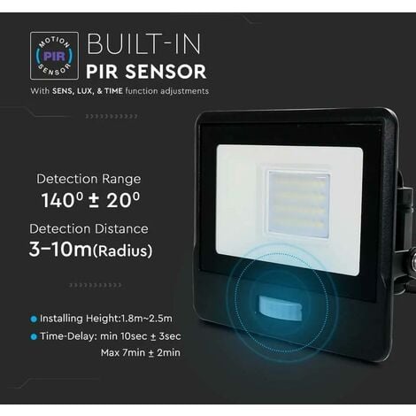 20W LED PIR SENSORE PROIETTORE SAMSUNG CHIP CORPO NERO 3000K                                             - Luce CALDA