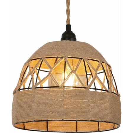 GOECO Lampadario Sospensione Corda di Canapa, Lampadario Vintage Industriale, Illuminazione a Soffitto in Metallo, Lampada da Soffitto Retrò per Salotto Cucina Camera Café-bar (25CM) E27