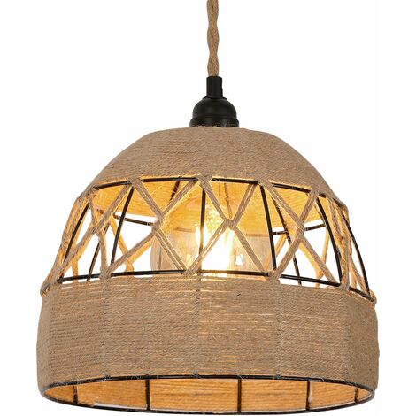 GOECO Lampadario Sospensione Corda di Canapa, Lampadario Vintage Industriale, Illuminazione a Soffitto in Metallo, Lampada da Soffitto Retrò per Salotto Cucina Camera Café-bar (25CM) E27
