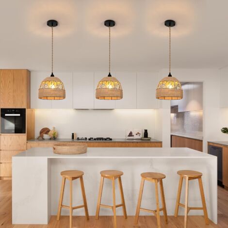 GOECO Lampadario Sospensione Corda di Canapa, Lampadario Vintage Industriale, Illuminazione a Soffitto in Metallo, Lampada da Soffitto Retrò per Salotto Cucina Camera Café-bar (25CM) E27
