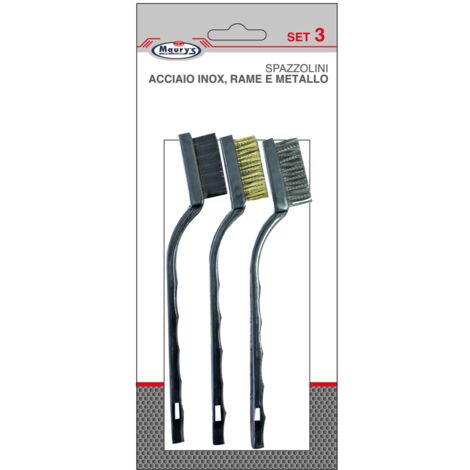 MAURY'S SET 3 SPAZZOLE CON SETOLE IN METALLO. ACCIAIO INOX E RAME