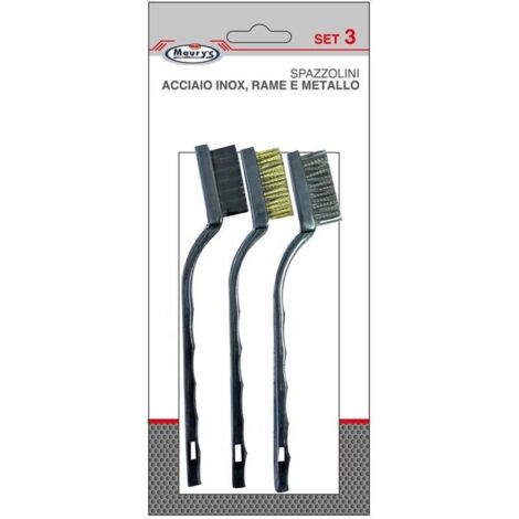 MAURY'S SET 3 SPAZZOLE CON SETOLE IN METALLO. ACCIAIO INOX E RAME
