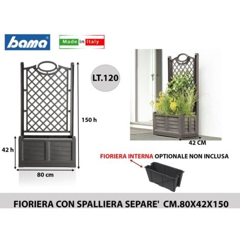 fioriera con spalliera - grigliato color ferro battuto 80x42,5x150 cm - bama