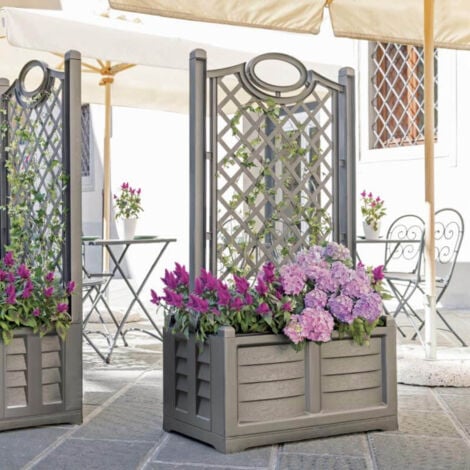 fioriera con spalliera - grigliato color ferro battuto 80x42,5x150 cm - bama
