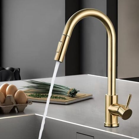Rubinetto Lavello Cucina, Miscelatore Cucina con Doccetta Estraibile per Lavelli da Cucina,2 Modalità Rubinetti Cucina in Acciaio Inox con Bocca Alta, Girevole a 360°