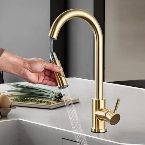 Rubinetto Lavello Cucina, Miscelatore Cucina con Doccetta Estraibile per Lavelli da Cucina,2 Modalità Rubinetti Cucina in Acciaio Inox con Bocca Alta, Girevole a 360°