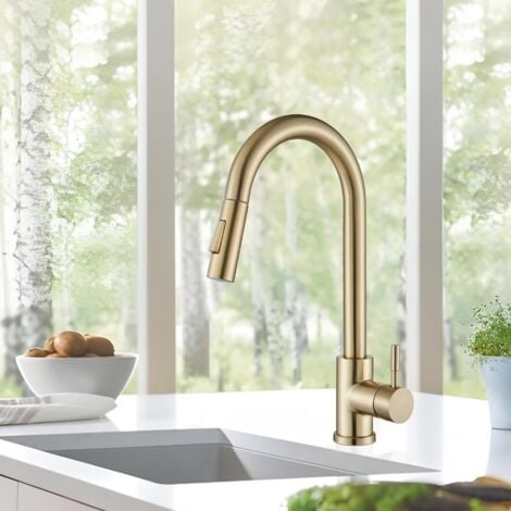Rubinetto Lavello Cucina, Miscelatore Cucina con Doccetta Estraibile per Lavelli da Cucina,2 Modalità Rubinetti Cucina in Acciaio Inox con Bocca Alta, Girevole a 360°