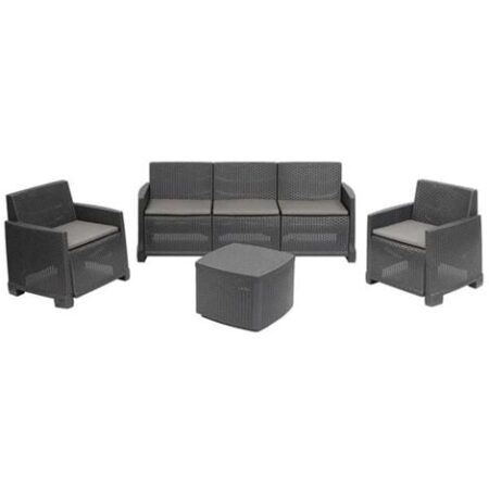 SET GARDA DIVANO A 3 POSTI + 2 POLTRONE + TAVOLINO ANTRACITE