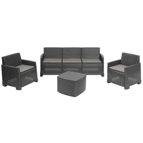 SET GARDA DIVANO A 3 POSTI + 2 POLTRONE + TAVOLINO ANTRACITE