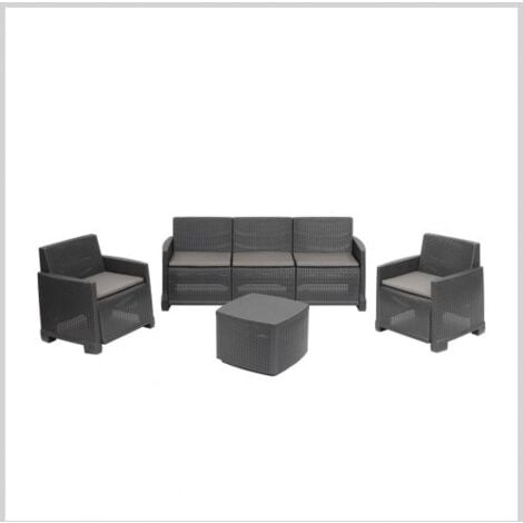 SET GARDA DIVANO A 3 POSTI + 2 POLTRONE + TAVOLINO ANTRACITE
