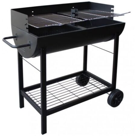 Barbecue a Carbonella BBQ a Carbone da Giardino in Acciaio Doppia Griglia con Ruote e Ripiano Inferiore - cm 100x47x94 Nero