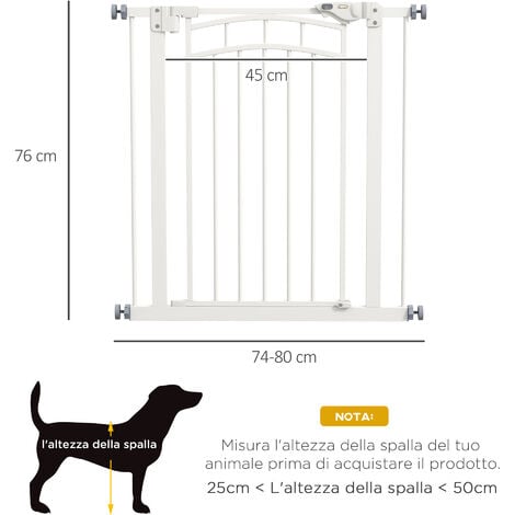 PawHut Cancelletto per Cani Estensibile 74-80x76cm a Chiusura Automatica Bianco
